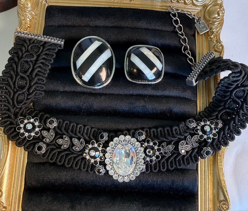 Gothic Glam Statement Jewelry Bundle | Black & White Rings + Nine West Choker
